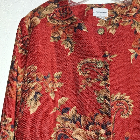 VINTAGE Alfred Dunner Textured Granny Couch Fabric Blazer Red Paisley Sz 18 - Picture 3 of 9